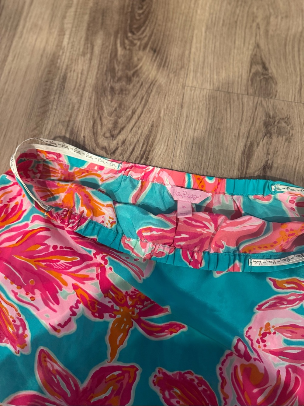 Lilly Pulitzer XS Tropical Floral Border Print A-Line Skirt Pink Turquoise - Picture 2 of 8
